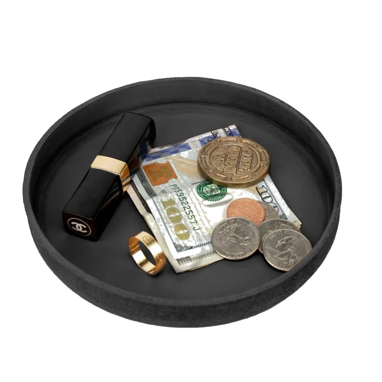 No. 310 Small Circle Leather Valet Tray, Black