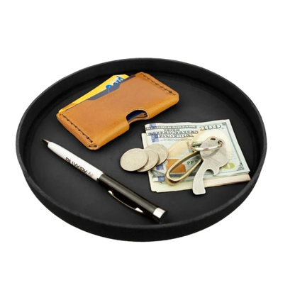 No. 472 Large Circle Leather Valet Tray, Black