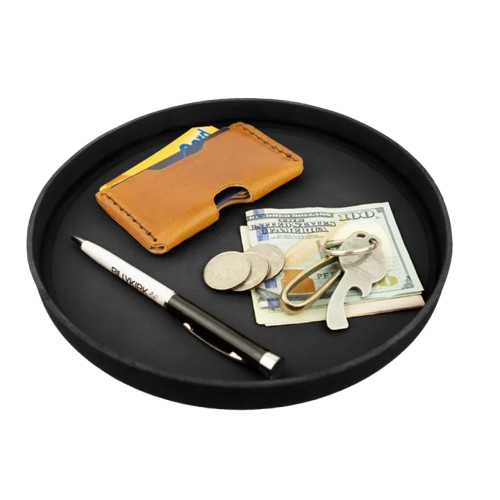 No. 472 Large Circle Leather Valet Tray, Black